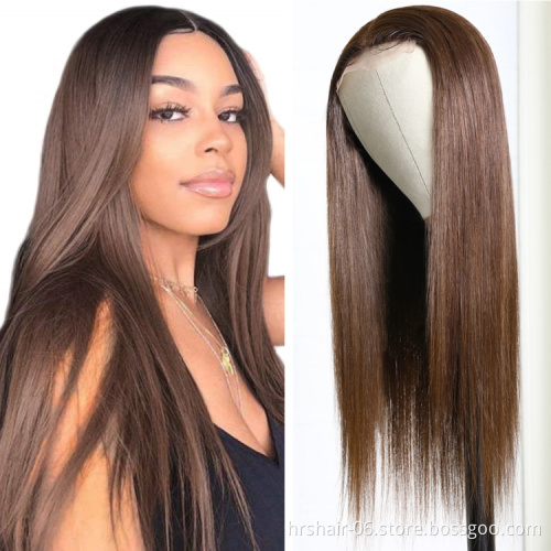 250% Density 4# Brown Color Water Wave Virgin Indian Human Hair Lace Front Wig